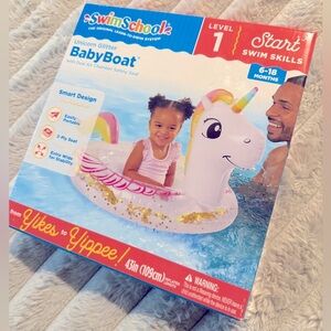 Pink & White Unicorn Glitter Inflatable Baby Boat | Pool Float